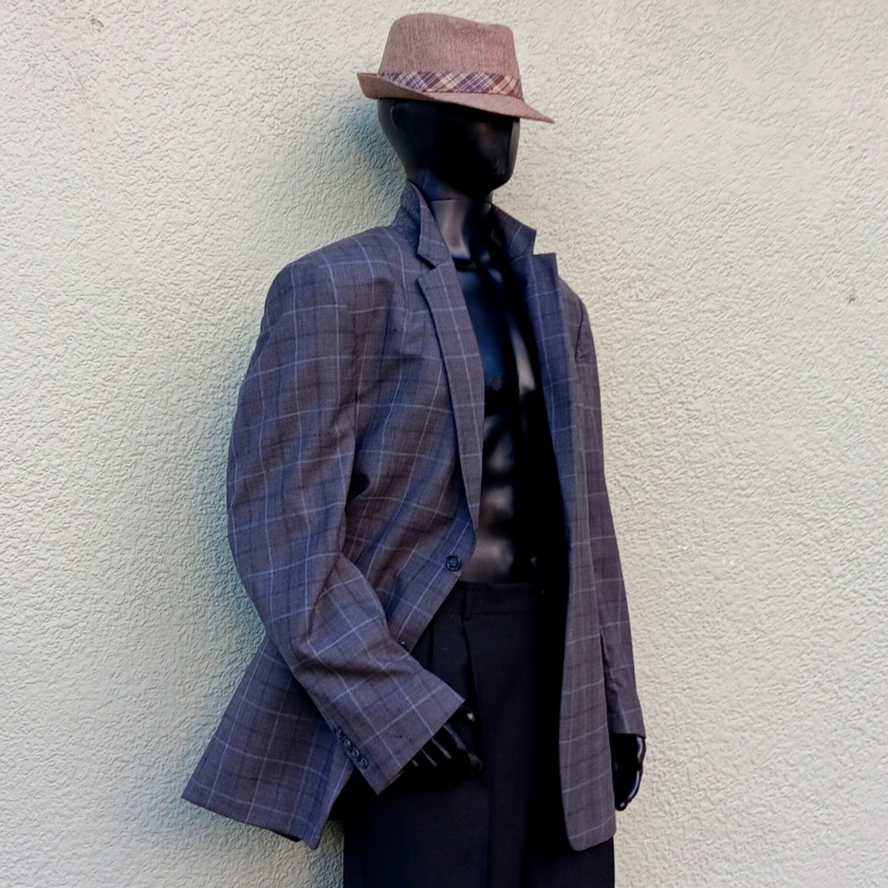 JOS A. BANK (HAITI) MEN'S GREY WINDOW PAINE (2) BUTTON LUX BLAZER